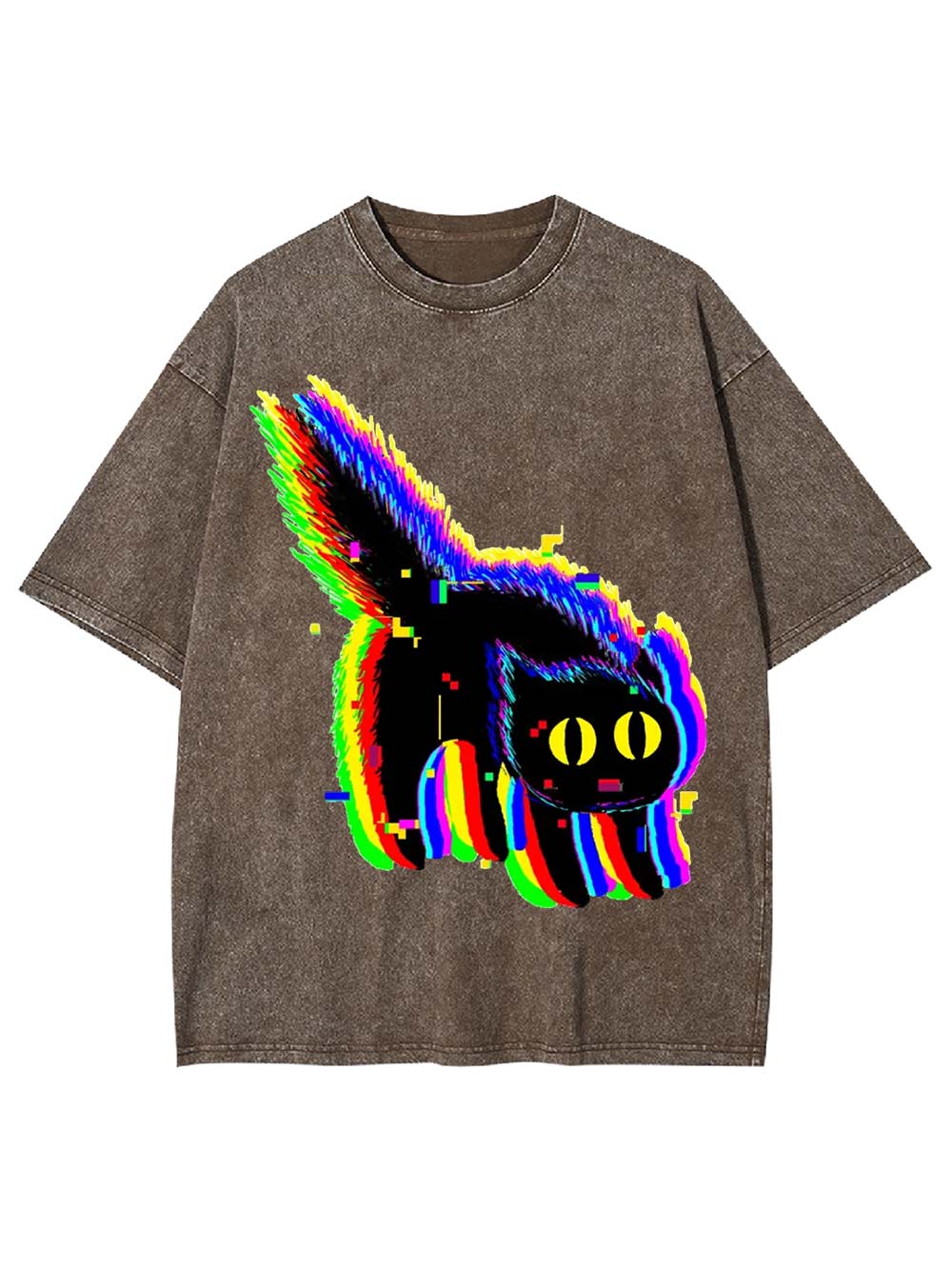 Glitchy Neon Cat Washed Tshirt