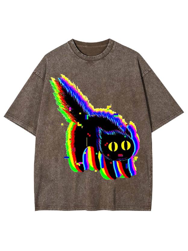 Glitchy Neon Cat Washed Tshirt