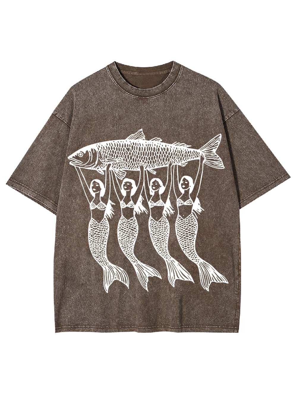 Mermaids Lifting a Fish Washed Tshirt
