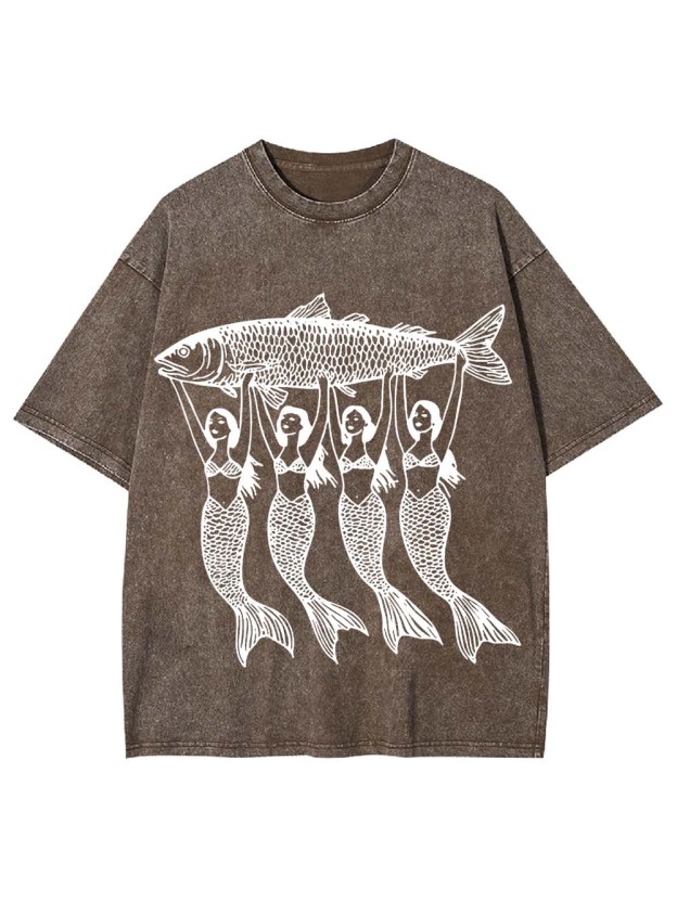 Mermaids Lifting a Fish Washed Tshirt