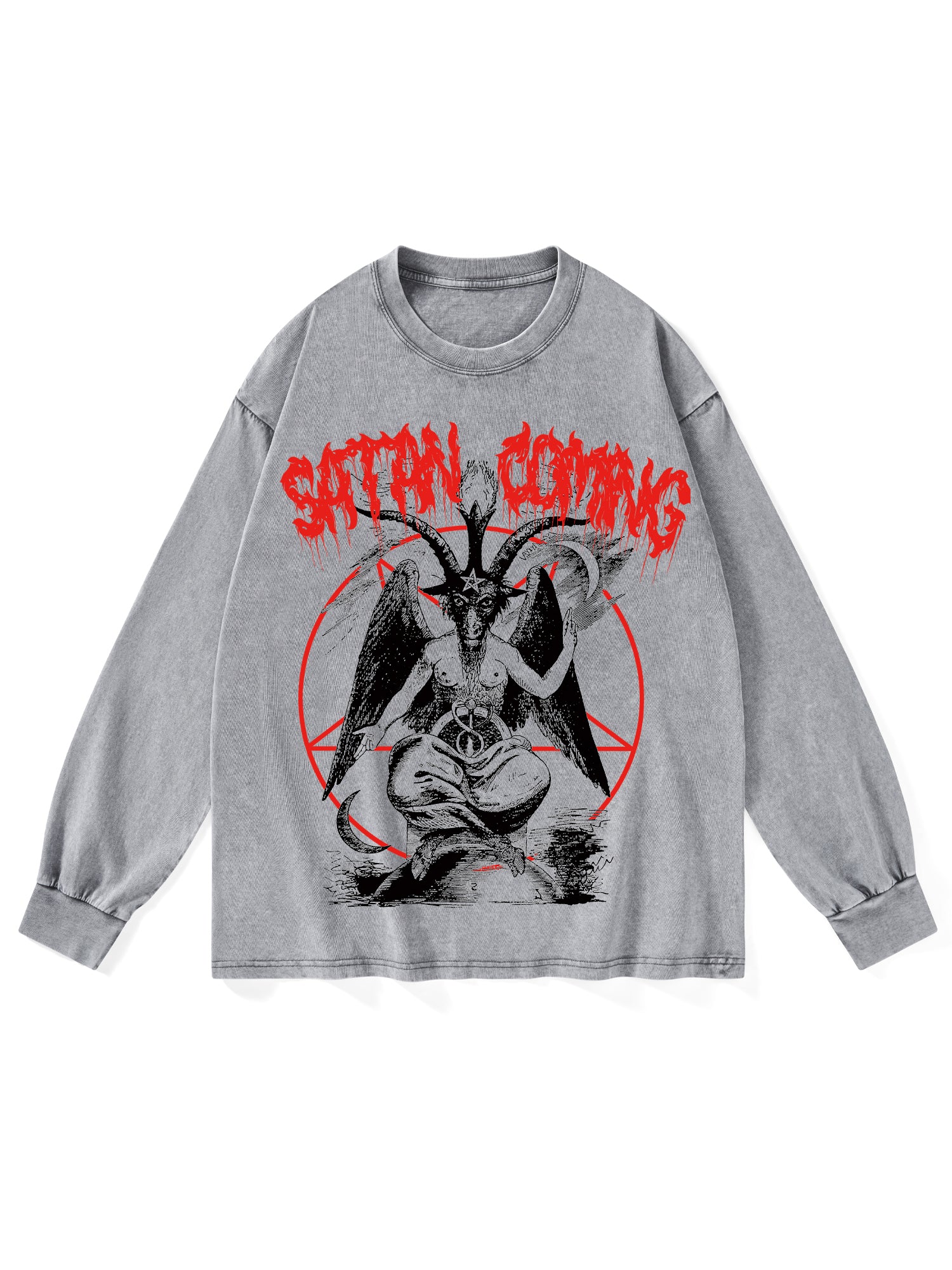 SATAN COMING WASHED LONG-SLEEVE TSHIRT