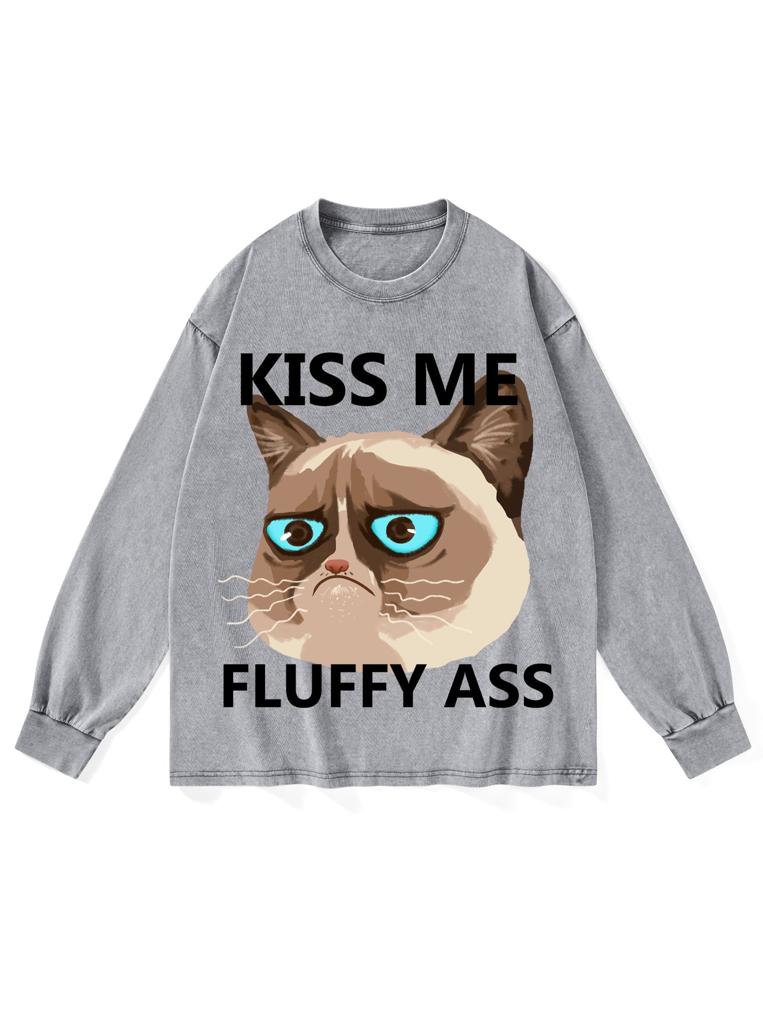 Kiss Me Fluffy Ass Washed Long-Sleeve Tshirt-ClassyOutlaw