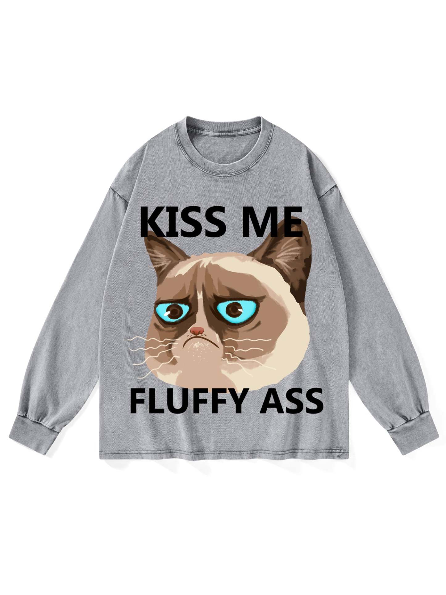 Kiss Me Fluffy Ass Washed Long-Sleeve Tshirt-ClassyOutlaw
