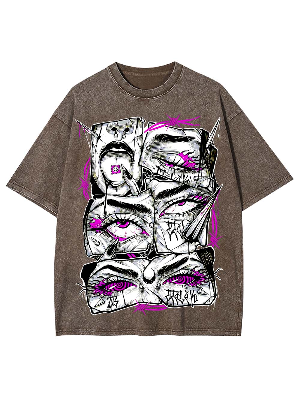 Accented Fragmented Faces Washed Tshirt