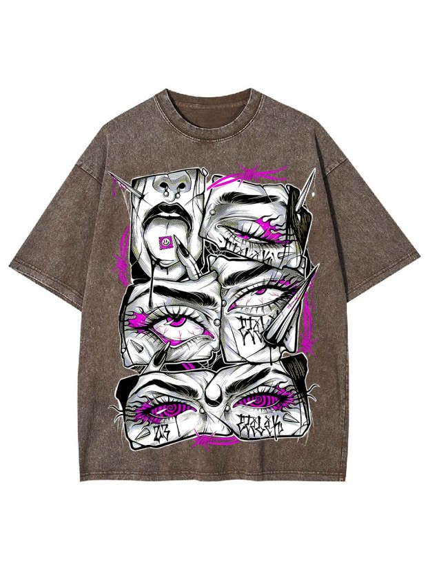 Accented Fragmented Faces Washed Tshirt