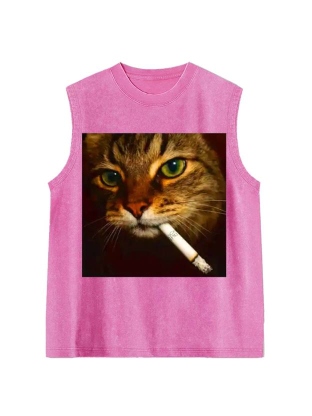 Smoking Cat Washed Tank Top
