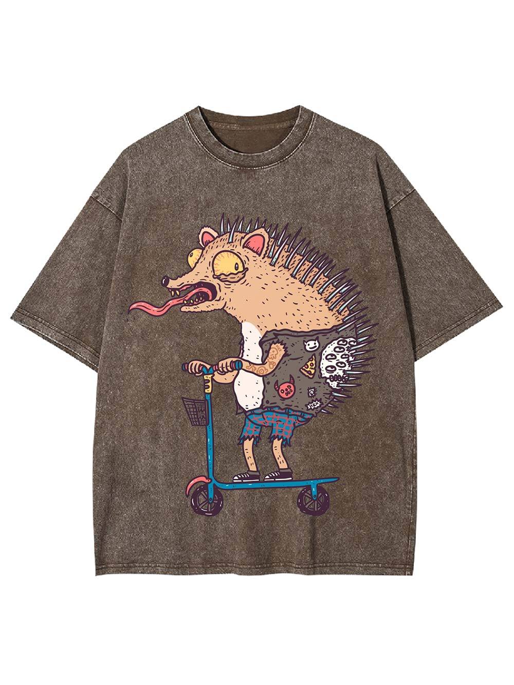 Punk Hedgehog Rider Washed Tshirt
