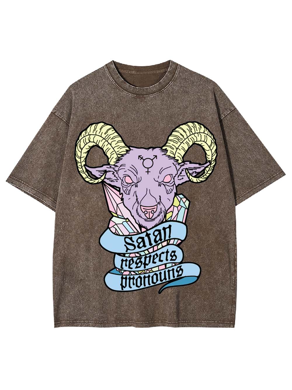 Satan Respects Pronouns Washed Tshirt