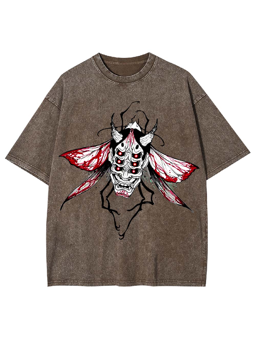 Demonic Moth Mask Washed Tshirt
