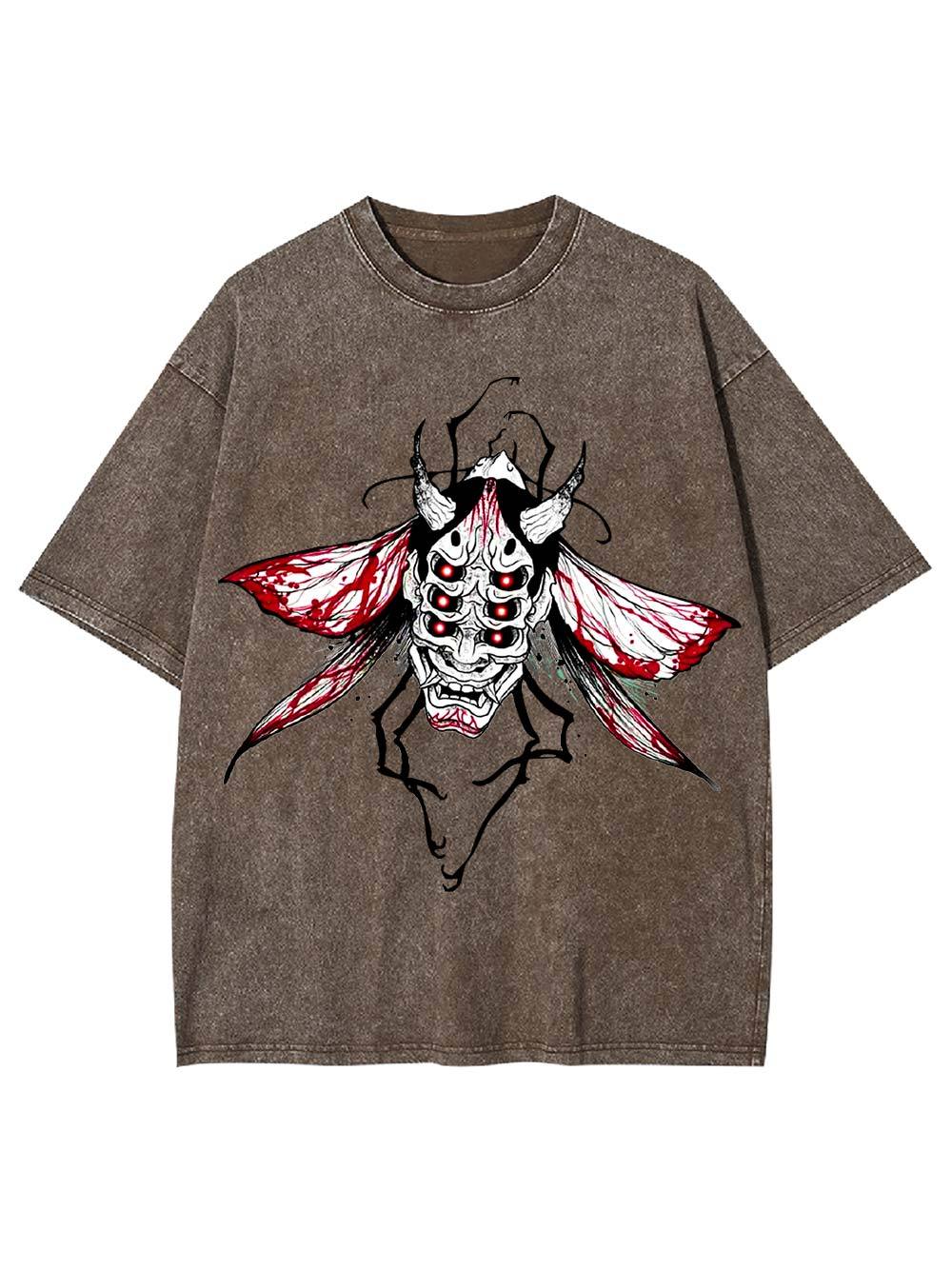 Demonic Moth Mask Washed Tshirt