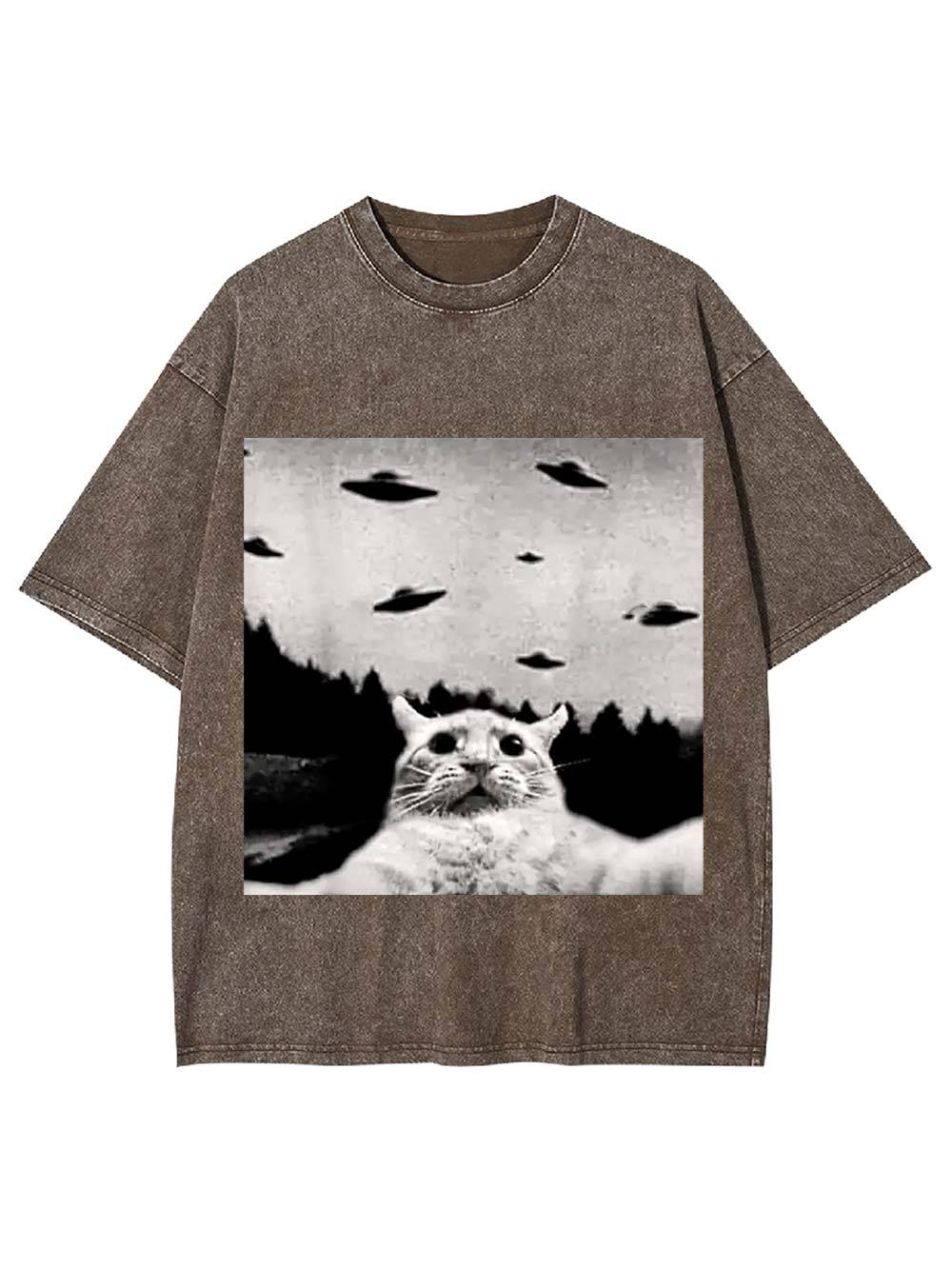 Cat Witnesses UFOs Washed Tshirt