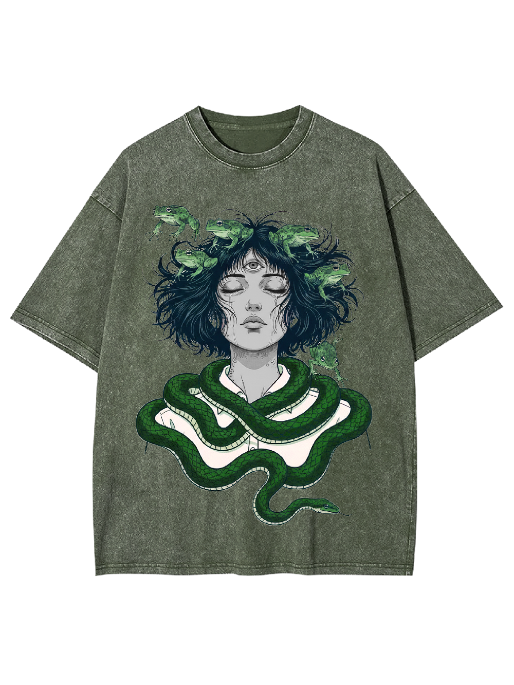 Serpent-Frog Girl Washed Tshirt