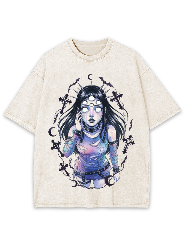 Multi-Eyed Punk Girl Washed Tshirt