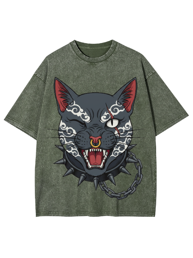 Dark Gothic Cat Washed Tshirt