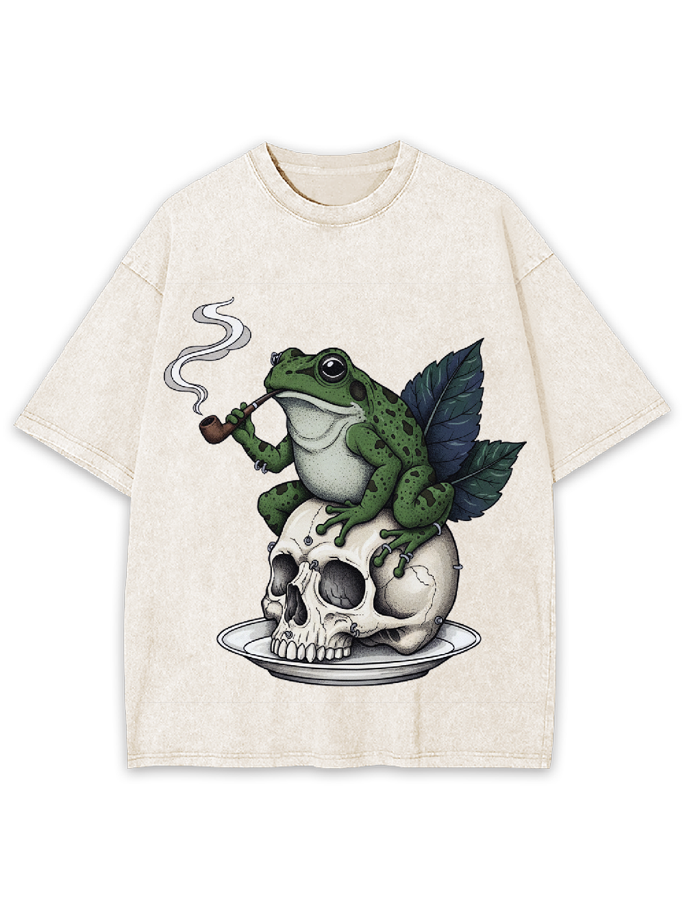 Smoking Frog on Skull Washed Tshirt