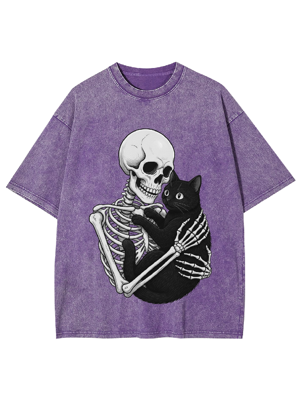 Skeleton & Black Cat Washed Tshirt