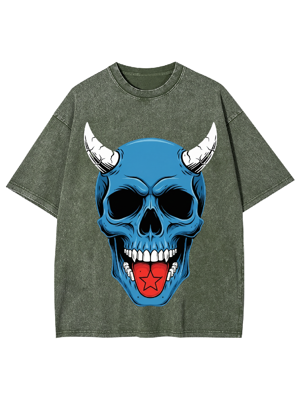Devil Blue Skull Washed Tshirt