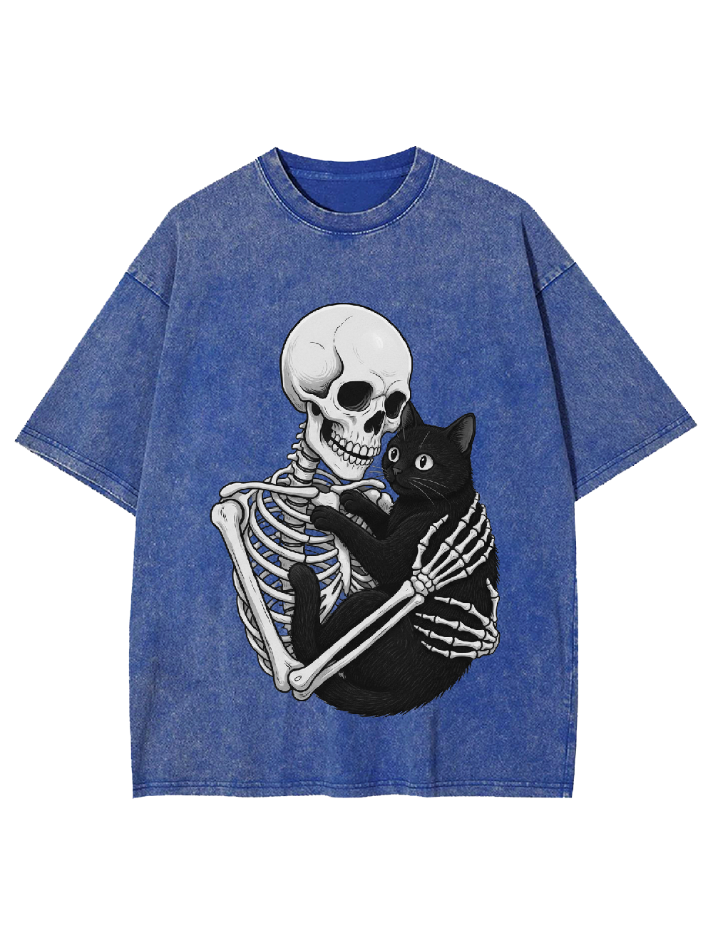 Skeleton & Black Cat Washed Tshirt