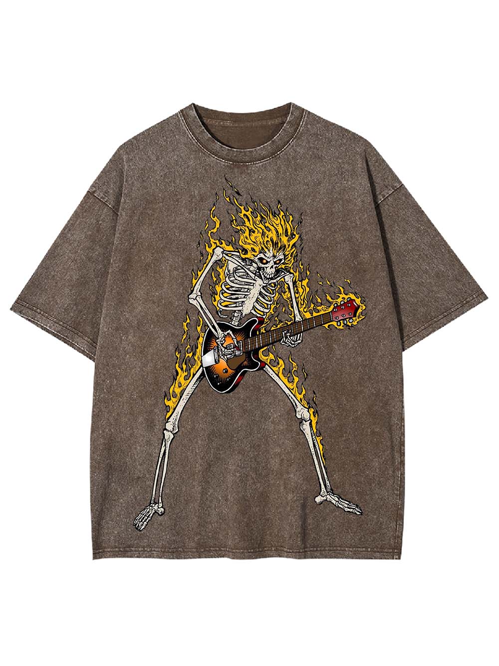 Flaming Skeleton Guitarist Washed Tshirt
