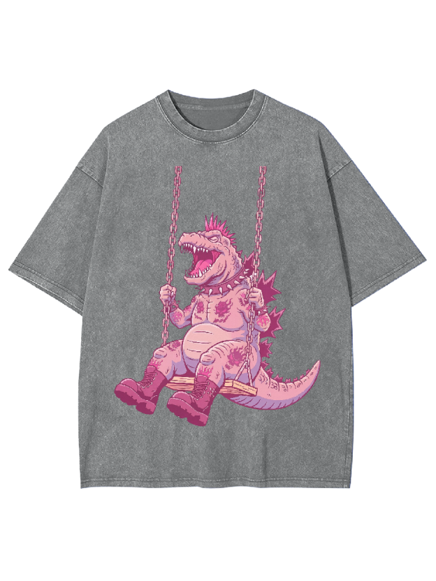 Swinging Pink Dino Washed Tshirt