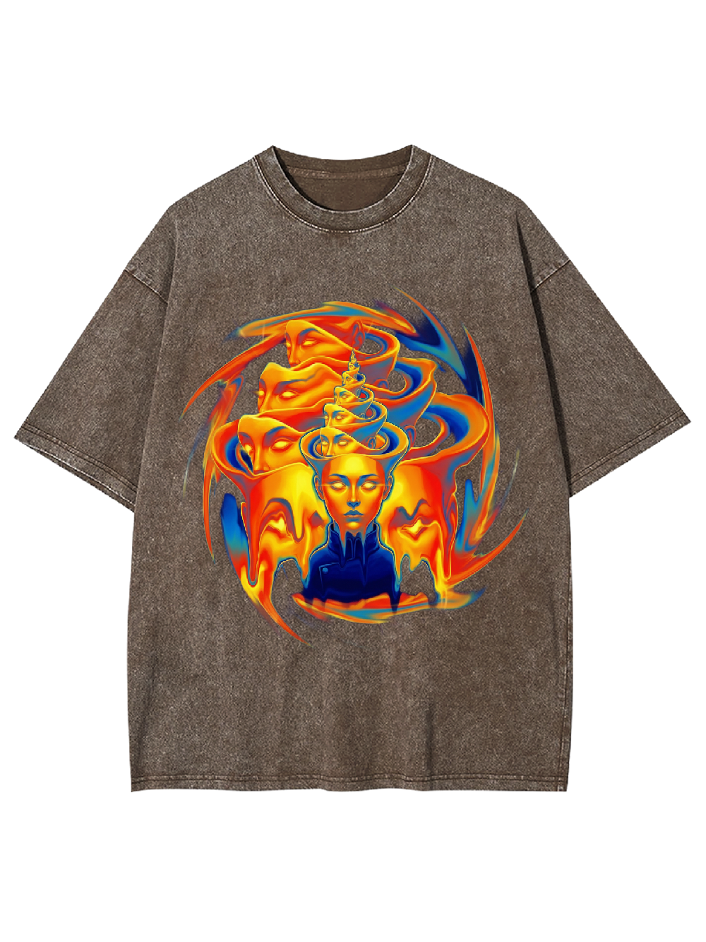 Flaming Meditation Print T-Shirt Washed Tshirt