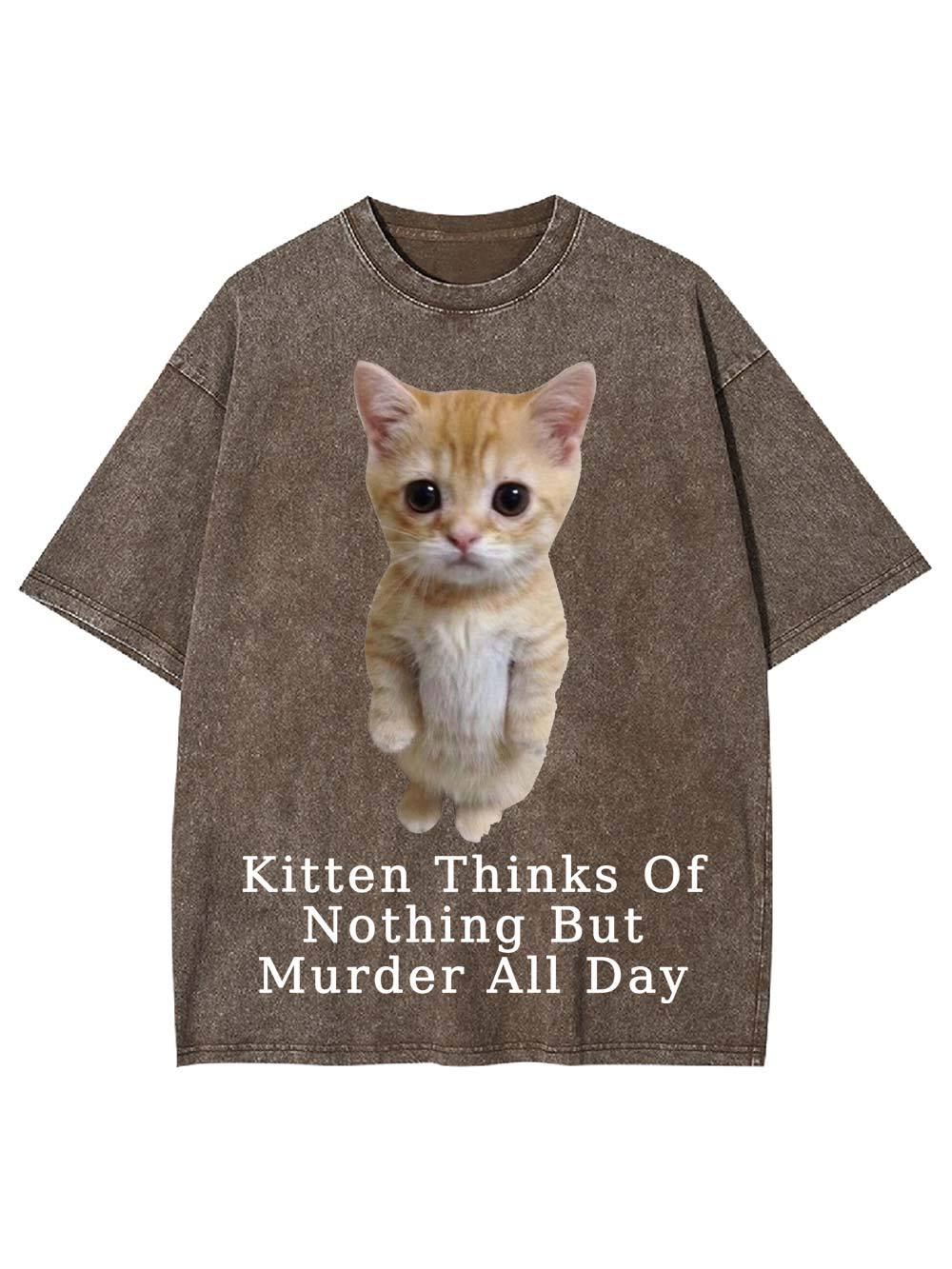 Kitten Thinks Of Nothing But Murder All Day Washed Tshirt