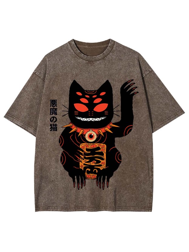 Demonic Cat Washed Tshirt