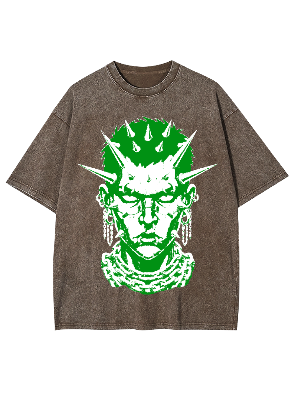Green Spiked Punk Head Washed Tshirt