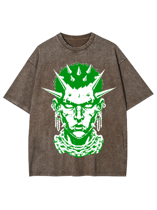Green Spiked Punk Head Washed Tshirt
