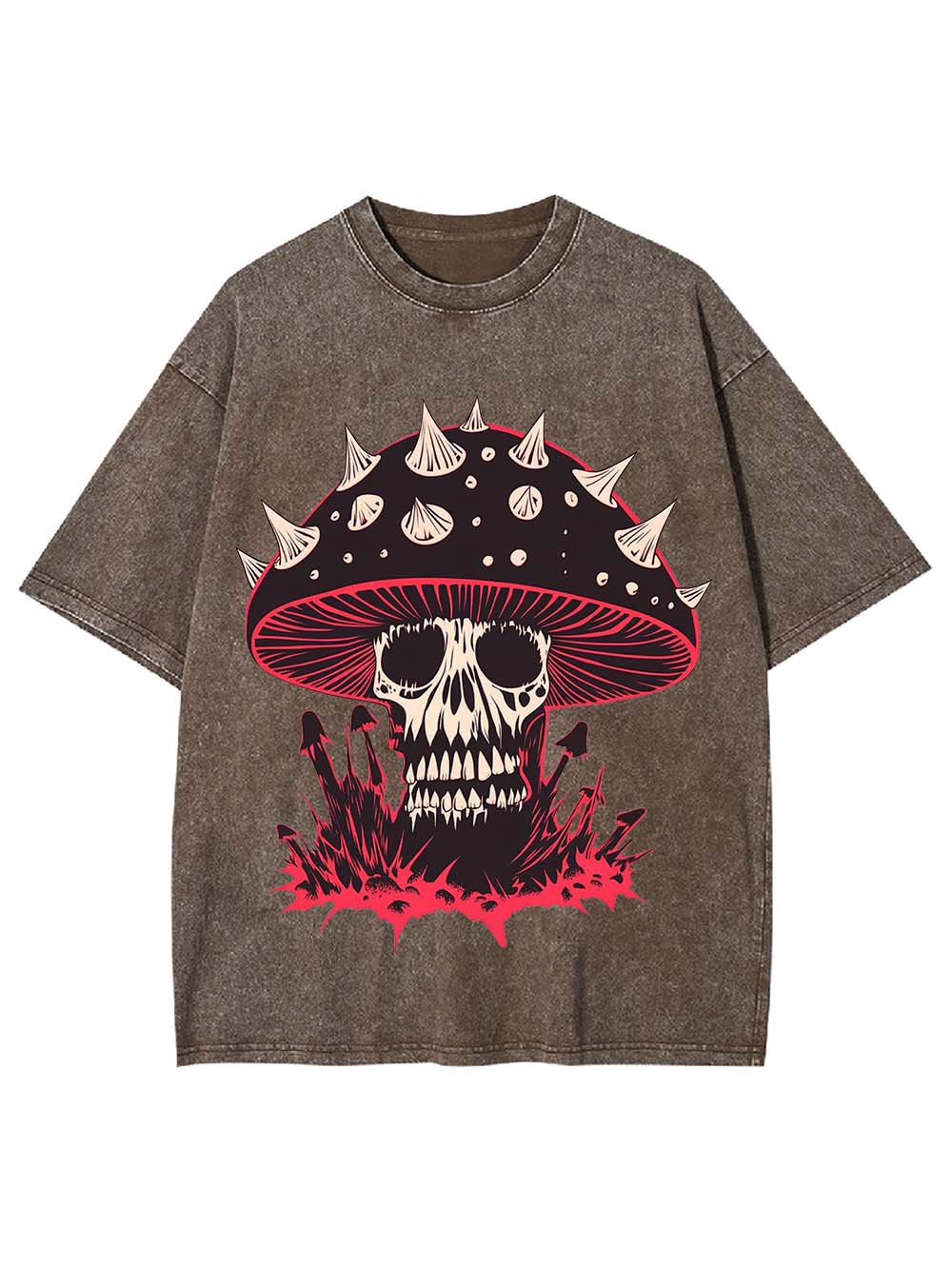 Punk Mushroom Skull Washed Tshirt