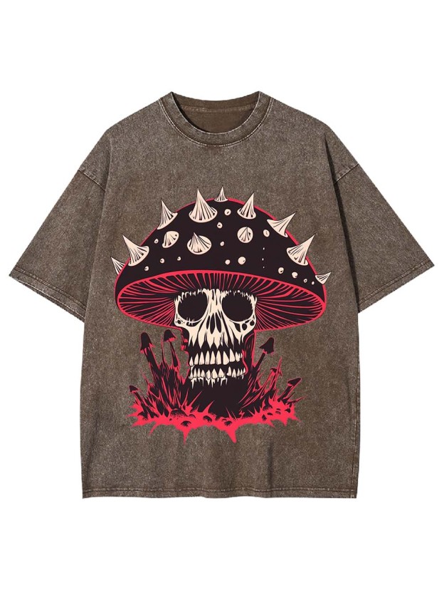 Punk Mushroom Skull Washed Tshirt