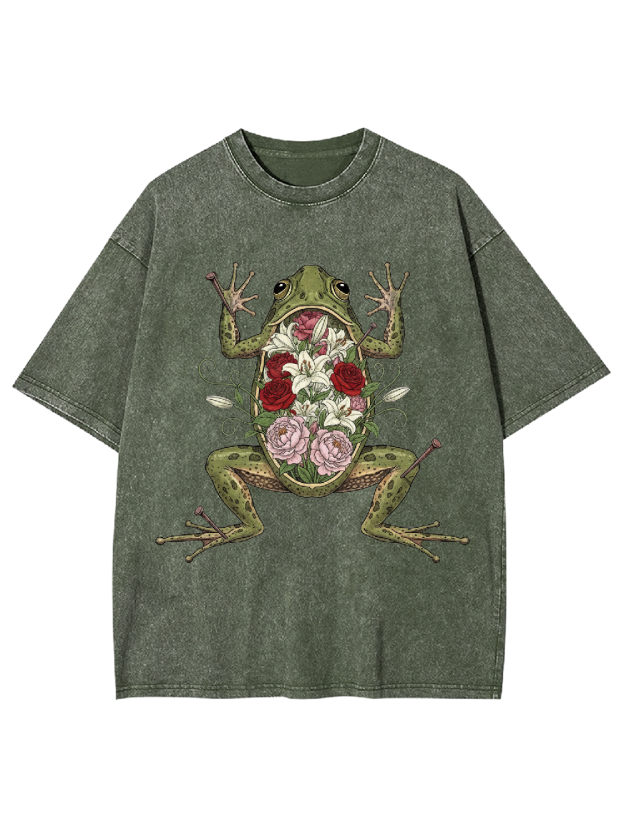 Floral Organs Frog Washed Tshirt