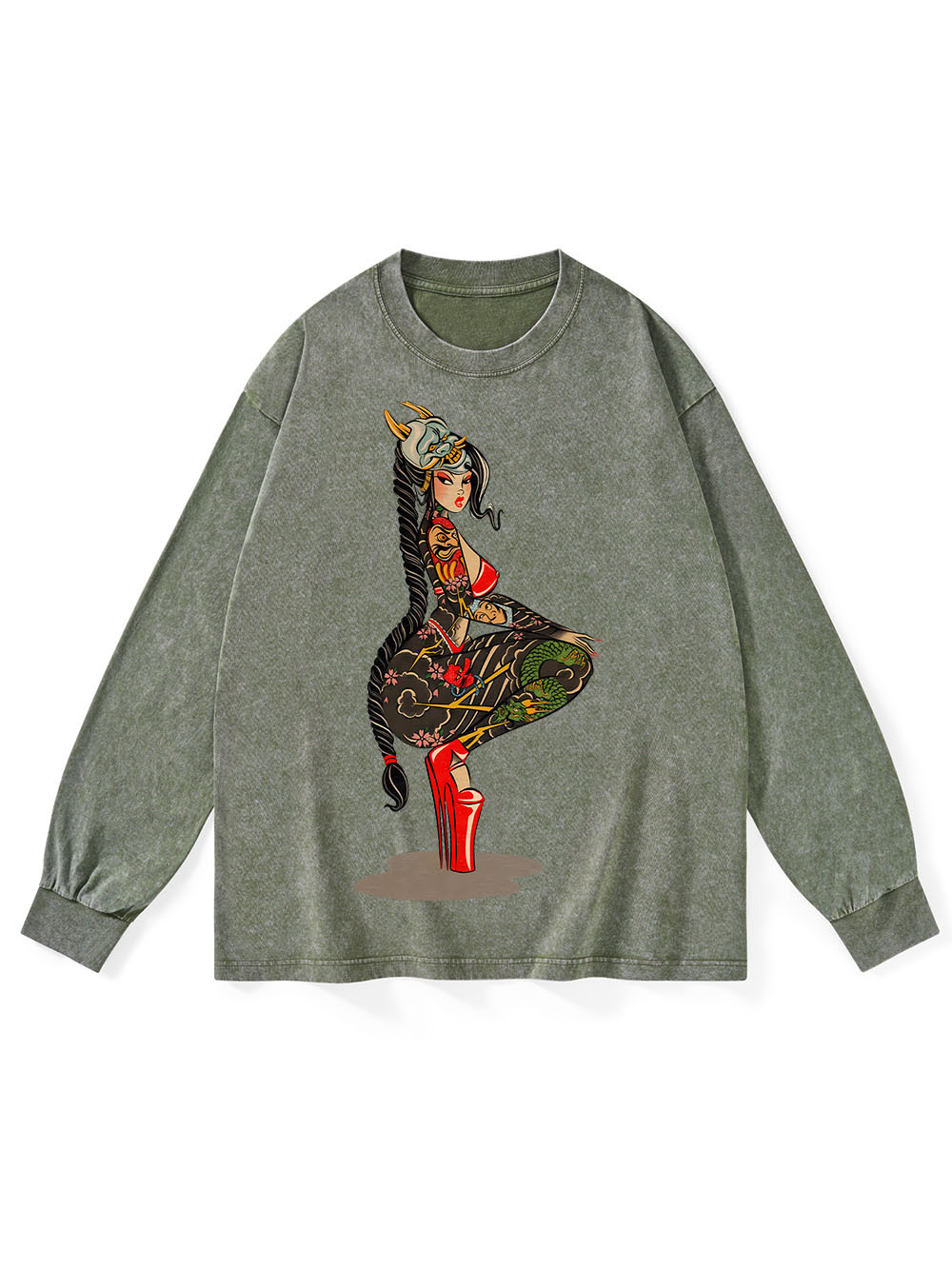 TATTOOED WARRIOR WASHED LONG-SLEEVE TSHIRT