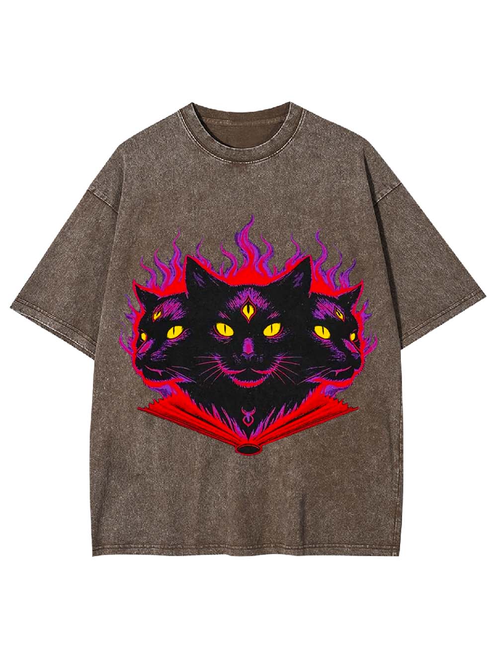 THREE-HEADED MYSTIC CAT WASHED TSHIRT