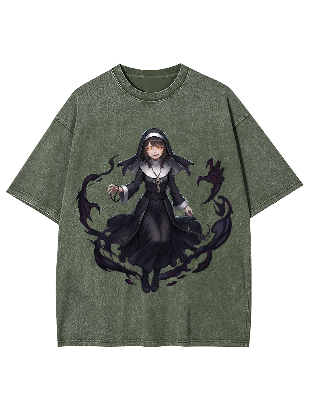 Dark Comic Nun Washed Tshirt