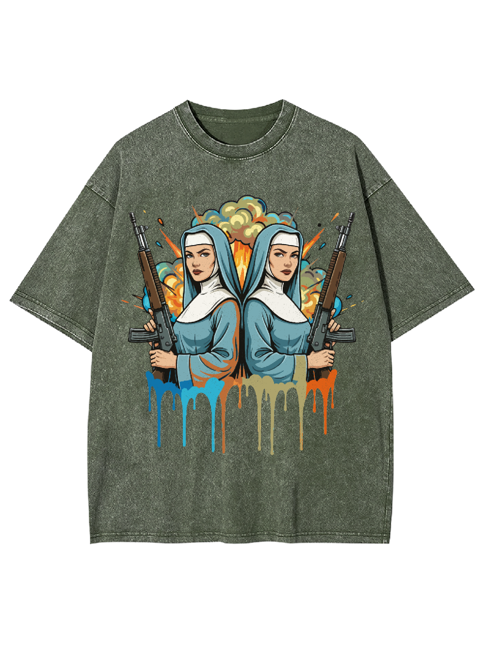 Gun-Wielding Nun Washed Tshirt
