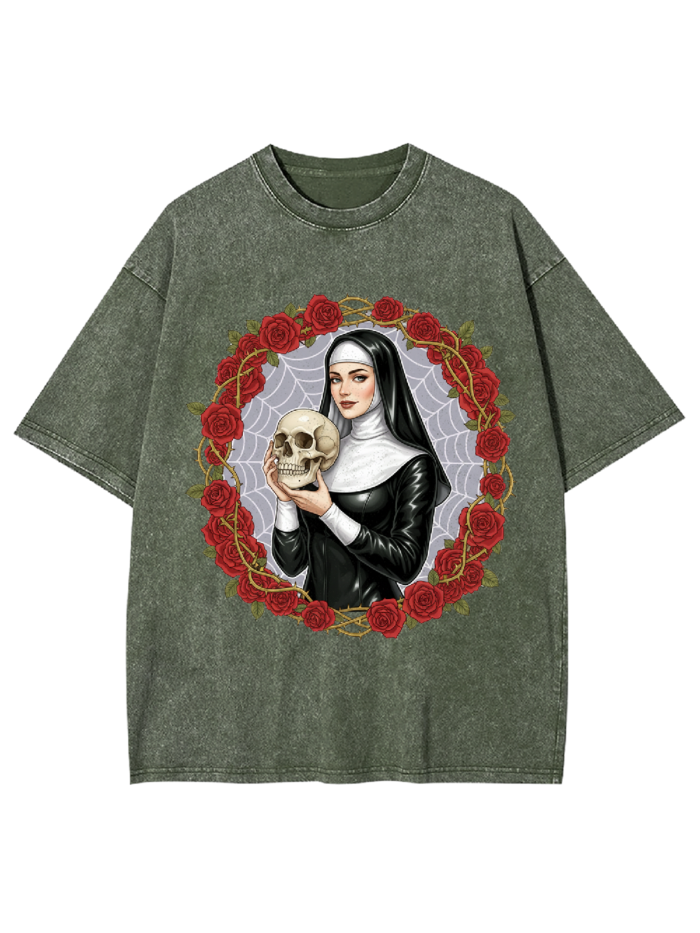 Rose Skull Nun Washed Tshirt