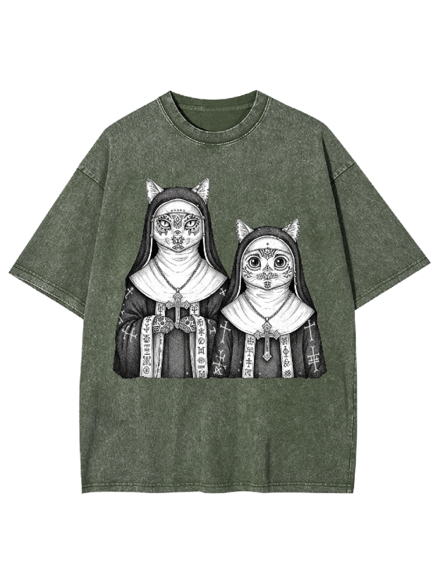 Two Cat Nuns Washed Tshirt