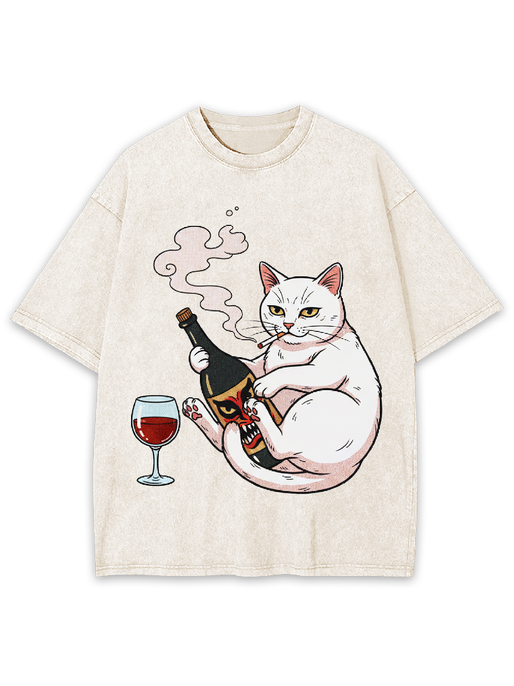 Drinking Rebellious Cat Washed Tshirt