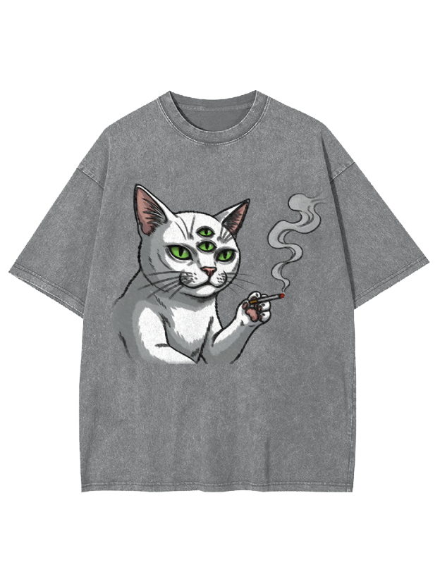 The Unruly Smoking Cat Washed Tshirt