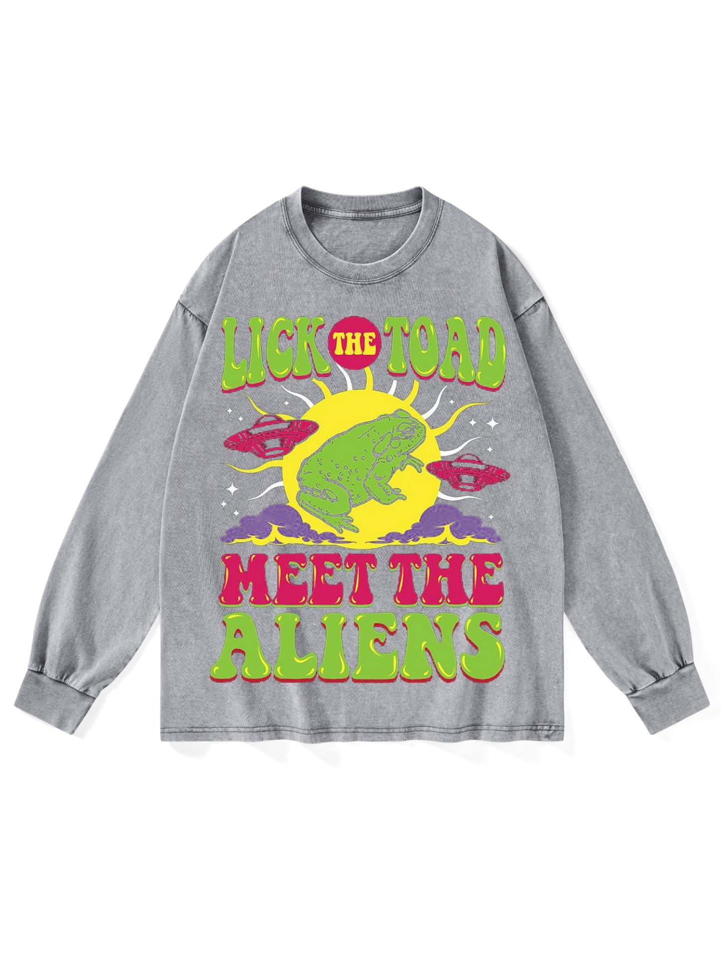 Lick The Toad Meet The Aliens Washed Long-Sleeve Tshirt-ClassyOutlaw