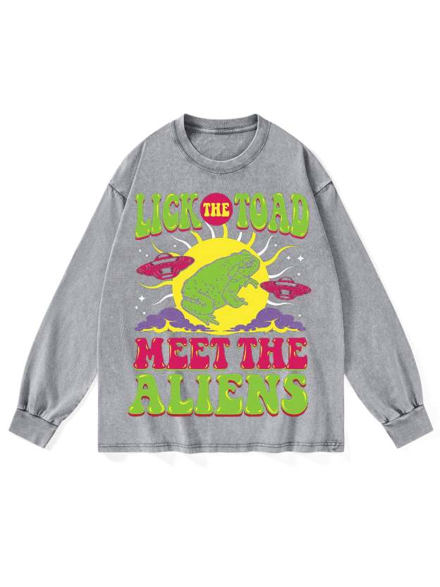 Lick The Toad Meet The Aliens Washed Long-Sleeve Tshirt-ClassyOutlaw