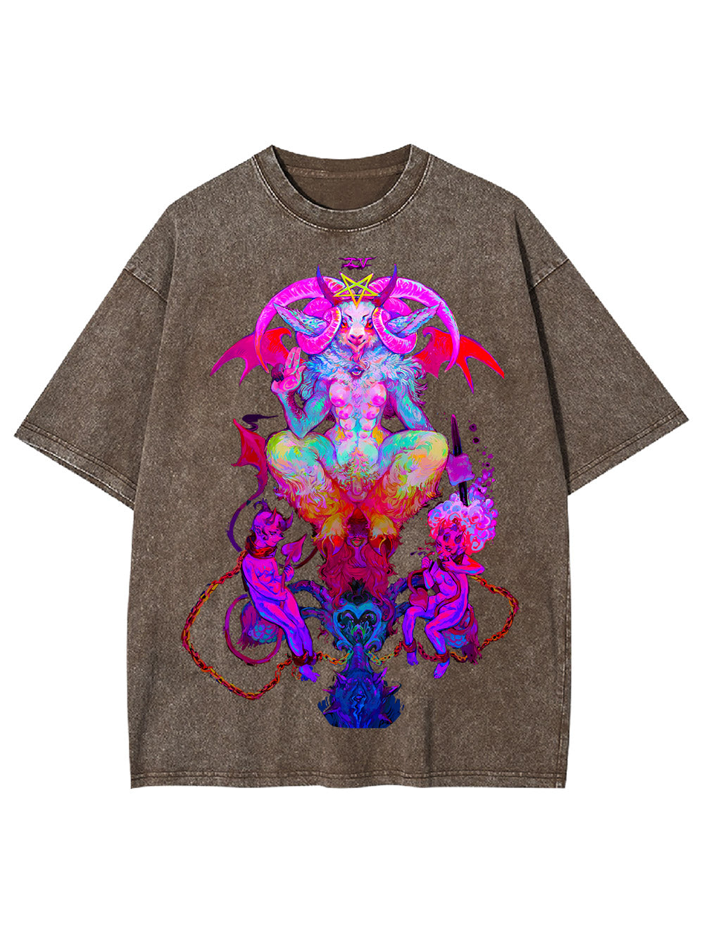 NEON BAPHOMET VISION WASHED TSHIRT