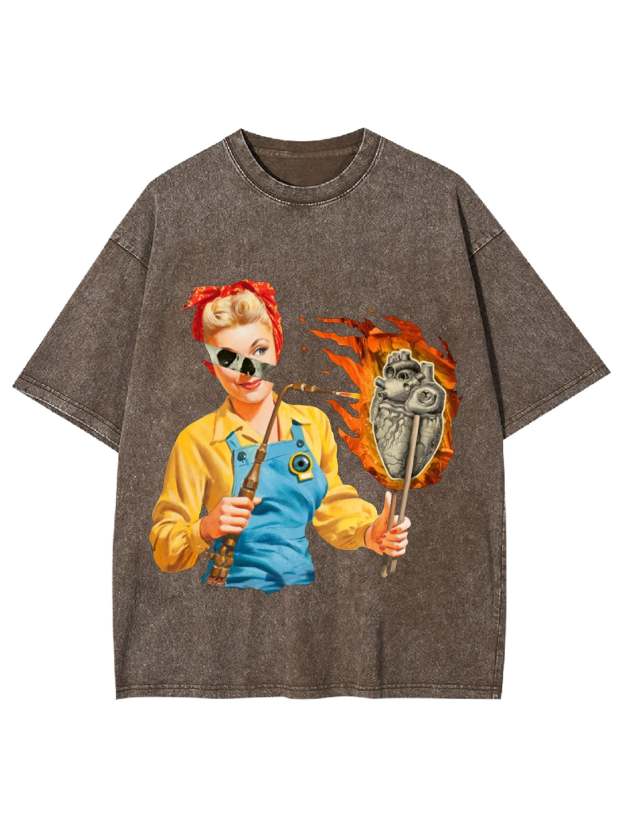 Burning Heart Washed Tshirt