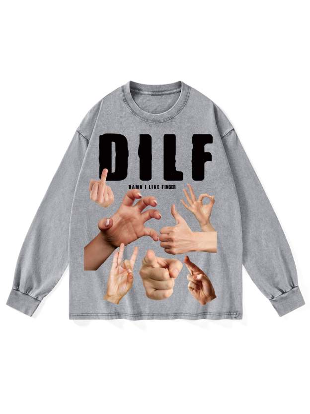 Dilf Washed Long-Sleeve Tshirt-ClassyOutlaw