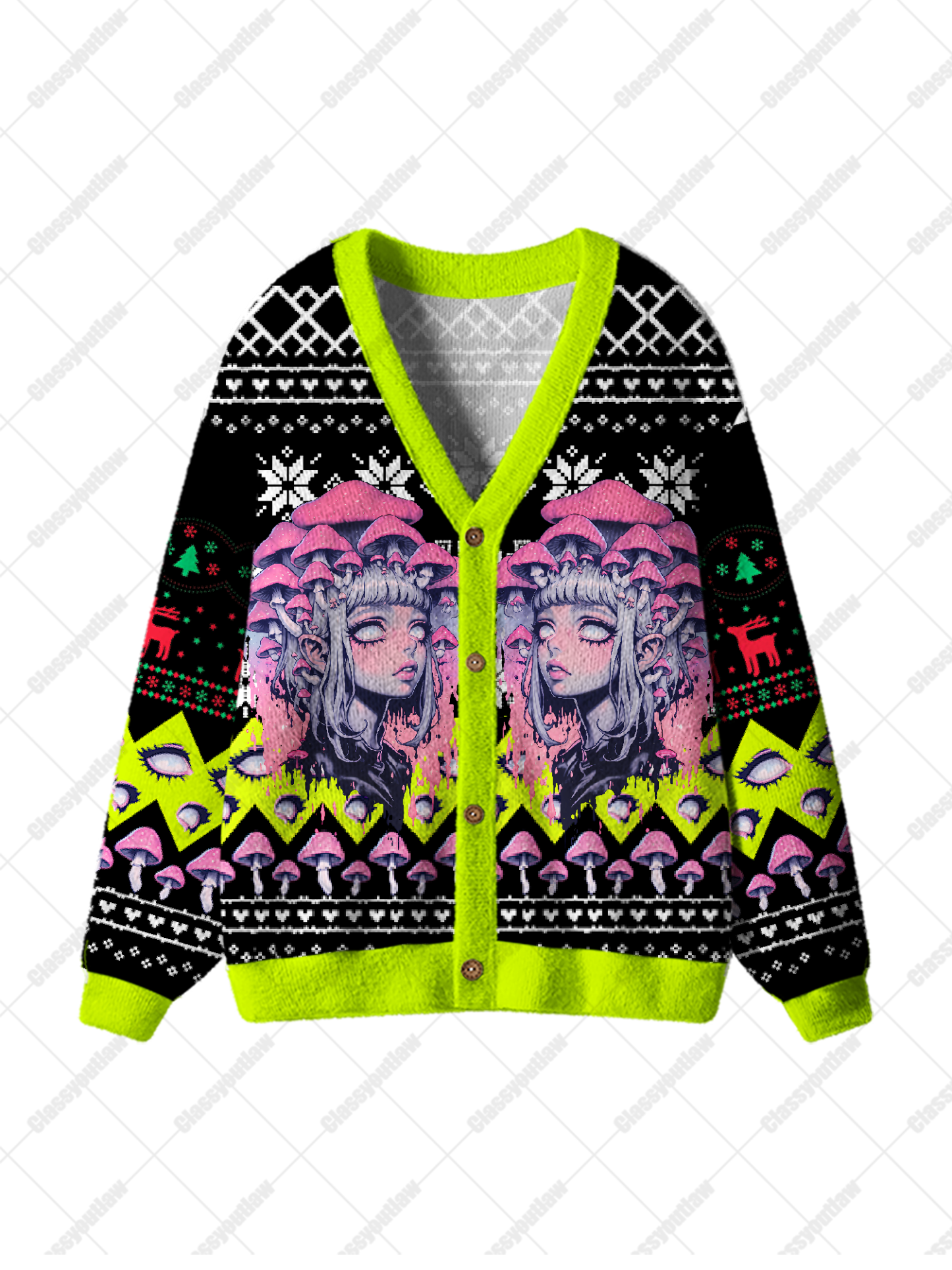 Neon Shroom Dream Classyoutlaw Ugly Cardigan Sweaters for Sale