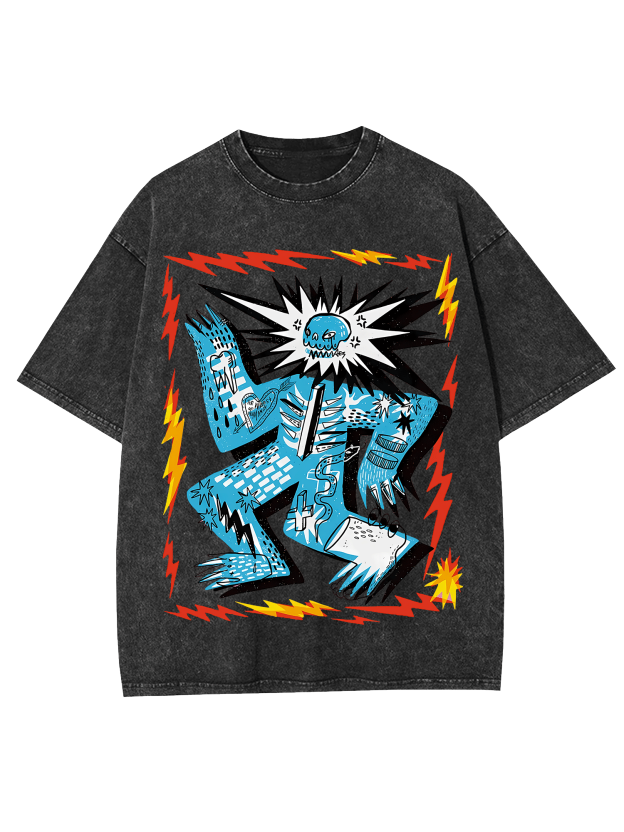 Grumpy Skull Washed Tshirt-ClassyOutlaw