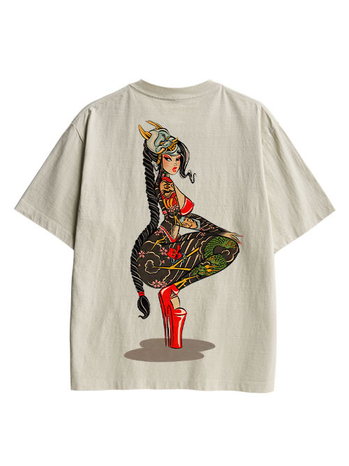 Tattooed Warrior Double Sided Print Washed TShirt