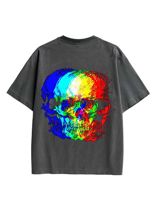 Skull Illusion Double Sided Print Washed TShirt