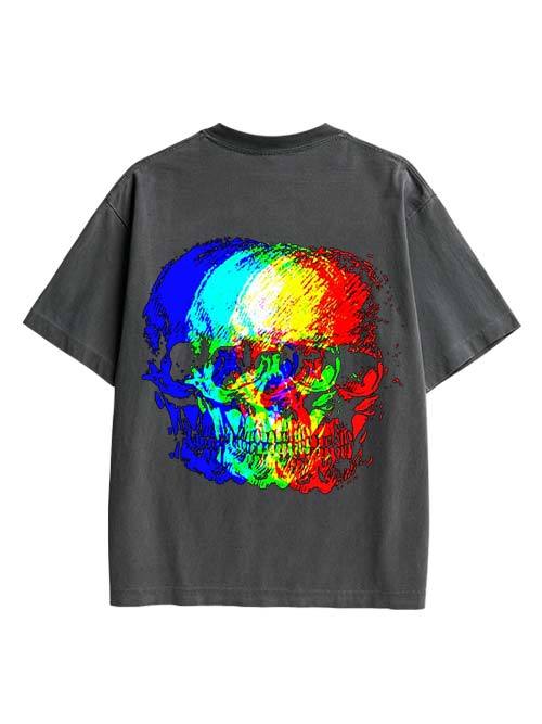 Skull Illusion Double Sided Print Washed TShirt
